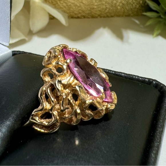 Stunning Vintage Pink Sapphire Ring Solid 14K Gold. About 7.25. Gorgeous Estate! - Picture 13 of 15